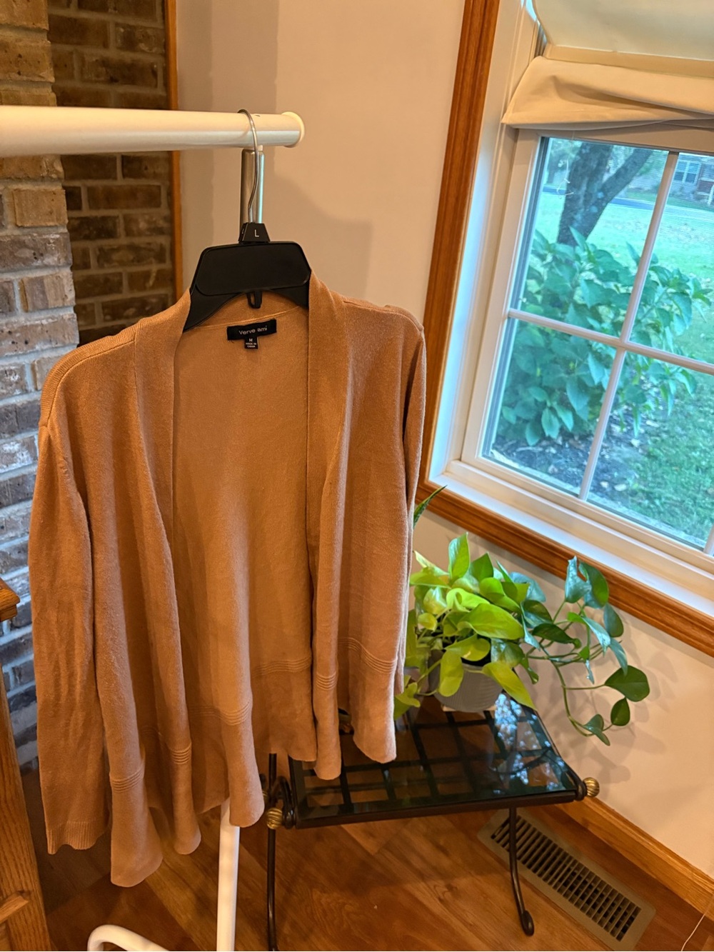 3/4 sleeve peplum Open-Front Women’s Cardigan Sweater — Tan